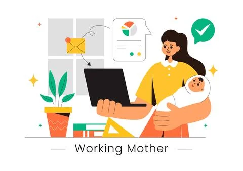 Working Mother Vector Illustration featuring a Mother who Juggles Work and .. Illustrazione stock