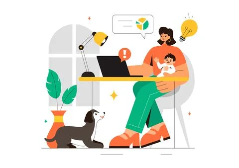 Working Mother Vector Illustration featuring a Mother who Juggles Work and .. イラスト素材