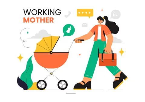 Working Mother Vector Illustration featuring a Mother who Juggles Work and .. イラスト素材
