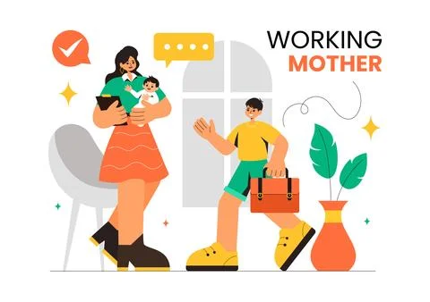 Working Mother Vector Illustration featuring a Mother who Juggles Work and .. Illustrazione stock
