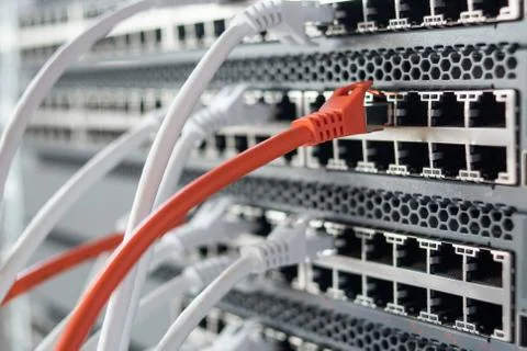 Working network hardware in data center Stock Photos
