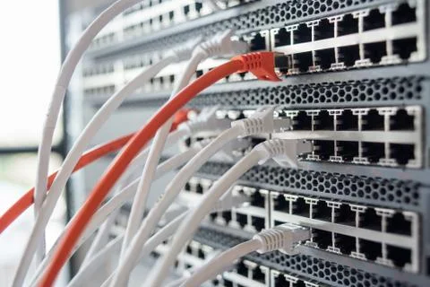 Working network hardware in data center Stock Photos