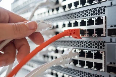 Working network hardware in data center Stock Photos