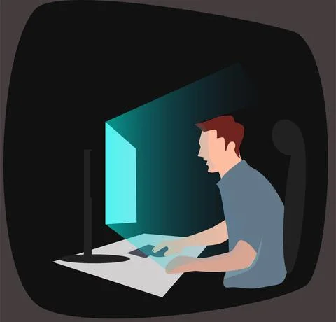Working at Night Illustration Stock Illustration