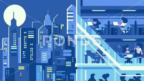 Working in night office Stock Illustration