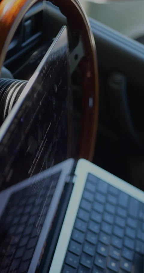 Working On Notebook Inside a Car, Representing Freelance Lifestyle... Stock Footage 331307606