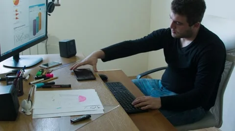 Working in Office and Using Tablet Stock Footage 68144028