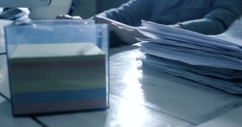 Working in office with documents and computer. Office background Stock Footage 85012573