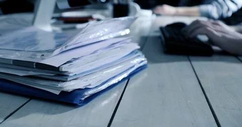 Working in office with documents and computer. Office background Stock Footage 85015374