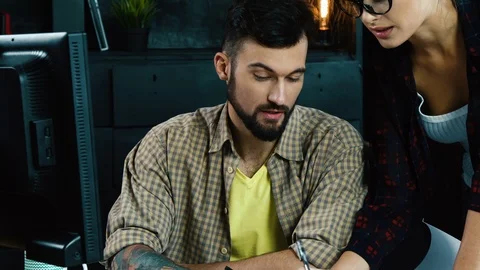 Working in office in pair Stock Footage 92123035