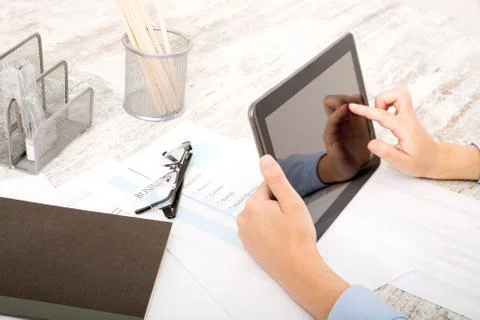 Working at the office with the tablet Foto stock