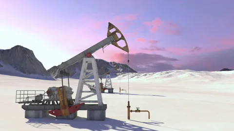 Working Oil Pump in winter mountains. Working Out Oil Deposits. Stock Footage 147520839