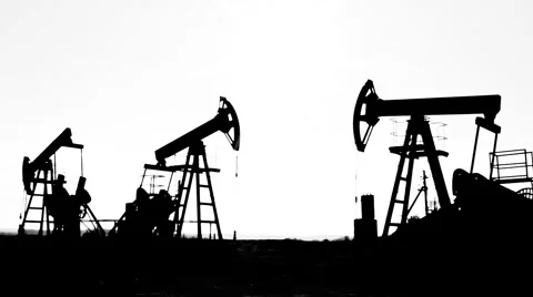 Working oil pumps silhouette Stock Footage