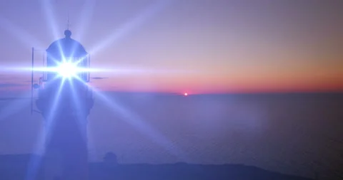 Working old lighthouse on a sunset background in the sea in summer. Video stock 87911830