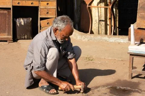 Working Old Man Stockfoto's