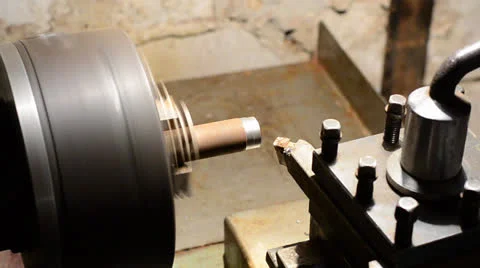 Working of old style lathe closeup Stock Footage 24654660