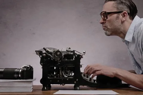 Working with an old typewriter Stock Photos