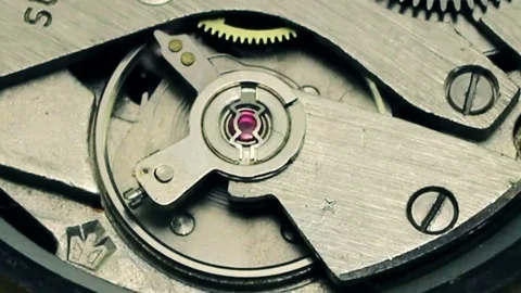 Working old watch mechanism close up Stock Footage 74152783