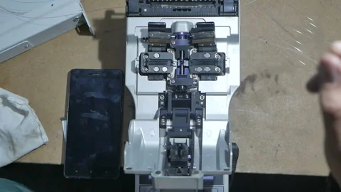 Working with optical fiber Stock Footage 97661311