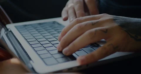 Working or Studying on Laptop. Close-Up Of Male Hands... Stock Footage 331307559