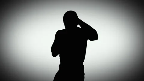 Working out boxer. A fight with a shadow. Stock Footage 88530976