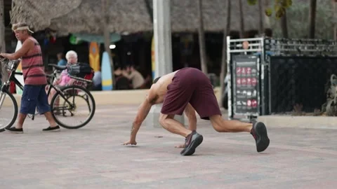 Working out at Hollywood Beach, FL Stock Footage 235728871
