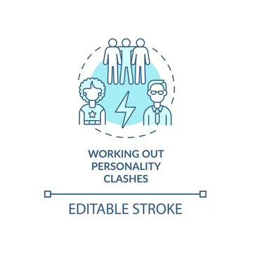 Working out personality clashes blue concept icon Stock Illustration