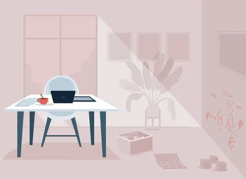 Working parent room flat color vector illustration Stock Illustration