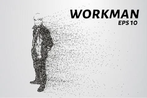 Working of the particles. Silhouette of a worker consists of circles and po.. Stock Illustration