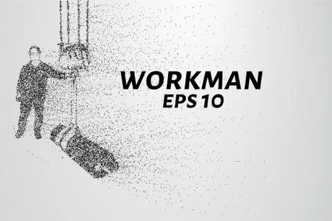 Working of the particles. The worker lifts the load on the winch. Vector il.. Stock Illustration