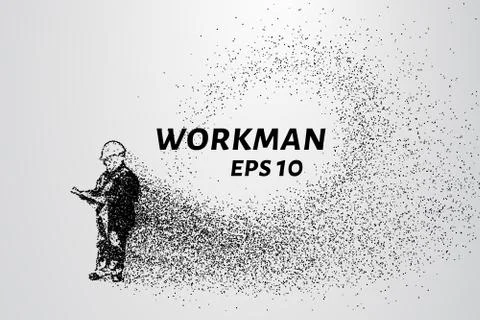 Working of the particles. Working in a helmet consists of small circles and d Stock Illustration