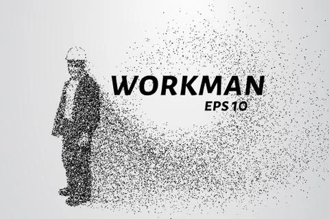 Working of the particles. Working in a helmet that consists of points and c.. Stock Illustration