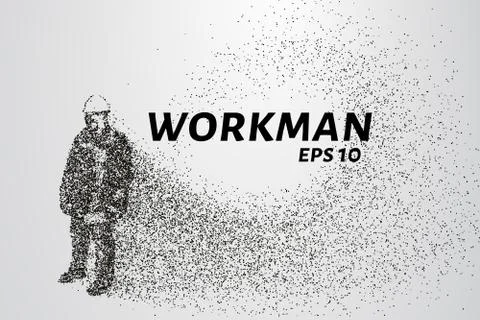 Working of the particles. Working in a helmet that consists of points and c.. Stock Illustration