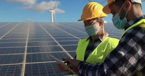 Working people with digital tablet wearing safety masks Stock Footage 149302486