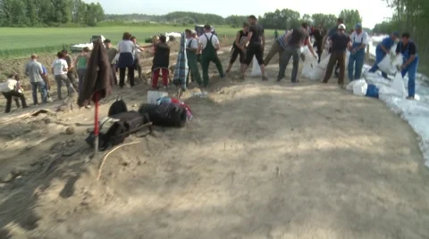Working people  in Flood Stock Footage 50890037