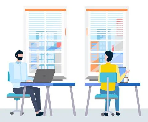 Working People in Office, Programer with Laptop Stock Illustration