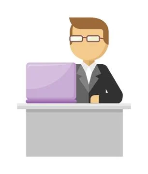 Working Person Web Banner. Man Work with Notebook Stock Illustration