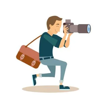 Working Photographer in Flat Style. Vector Illustration イラスト素材