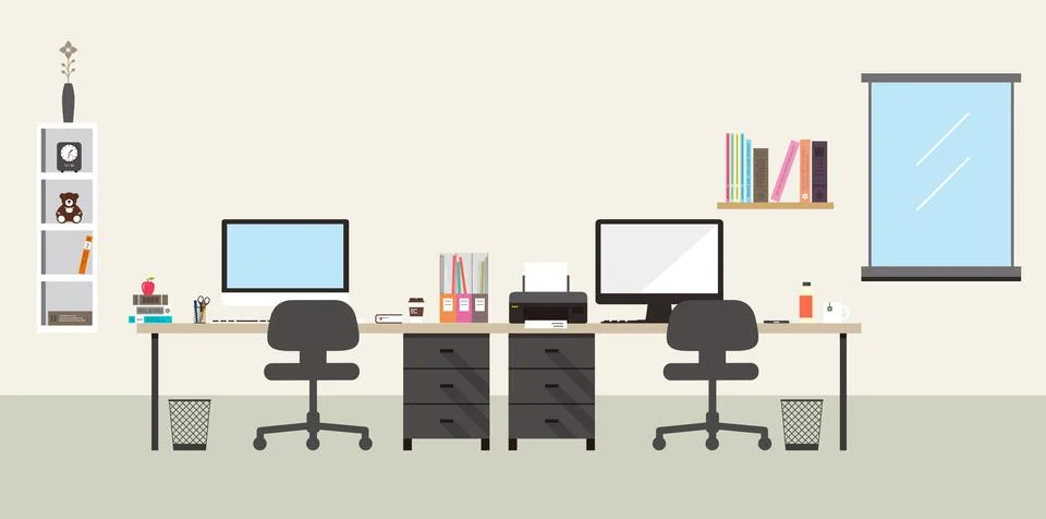 Working place, computer and other things on the desk, vector illustration Stock Illustration