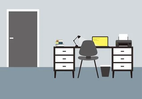 Working place, computer and other things on the desk, vector illustration Stock Illustration