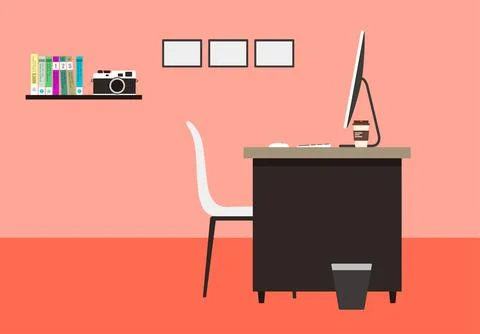 Working place, computer and other things on the desk, vector illustration Stock Illustration