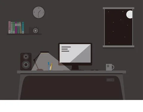 Working place, computer and other things on the desk, vector illustration 스톡 일러스트
