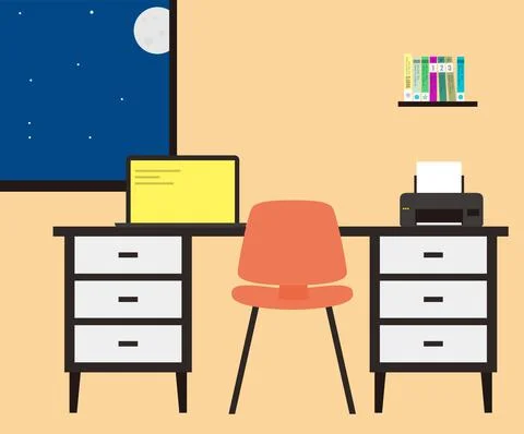 Working place, computer and other things on the desk, vector illustration Illustrazione stock