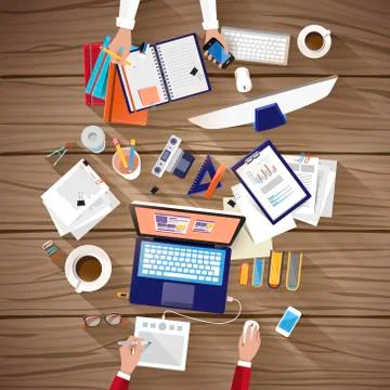 Working place of creative team in flat design Illustrazione stock