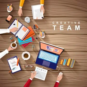 Working place of creative team in flat design Stockillustratie