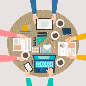Working place of creative team in flat design Stockillustratie