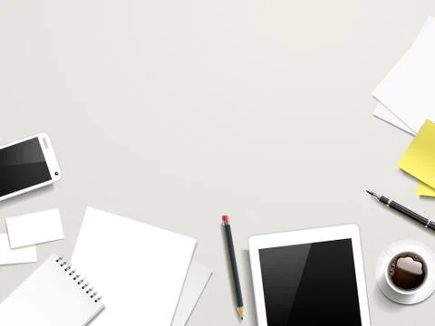 Working place elements over white table Ilustração Stock