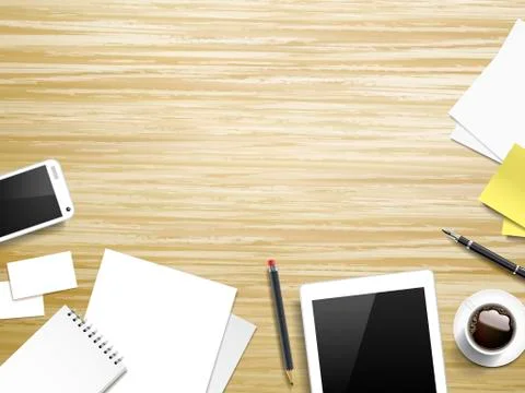 Working place elements over wooden table Stock Illustration