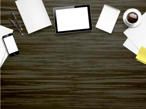 Working place elements on wooden table Stock Illustration
