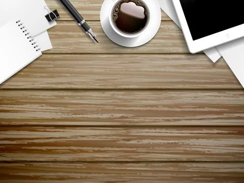 Working place elements on wooden table Stock Illustration